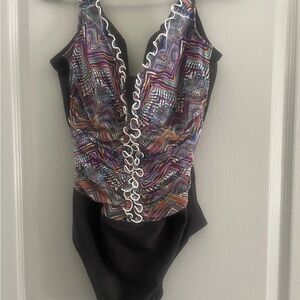 Gottex Black One Piece Swimsuit with Plunging V-Neckline